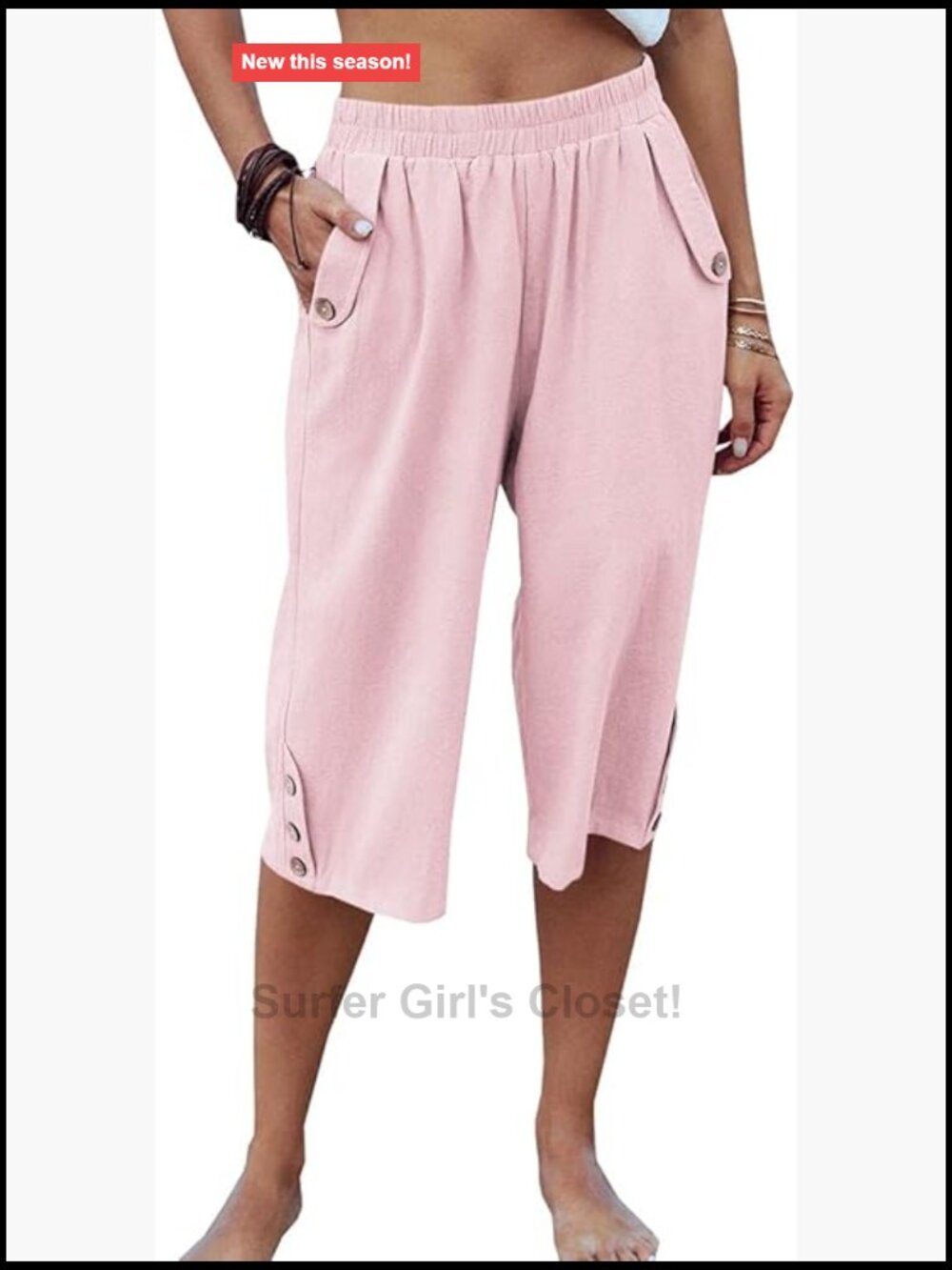 Elastic Waist 3/4 Capri Harem Pants with Pockets Casual Loose Solid Yoga